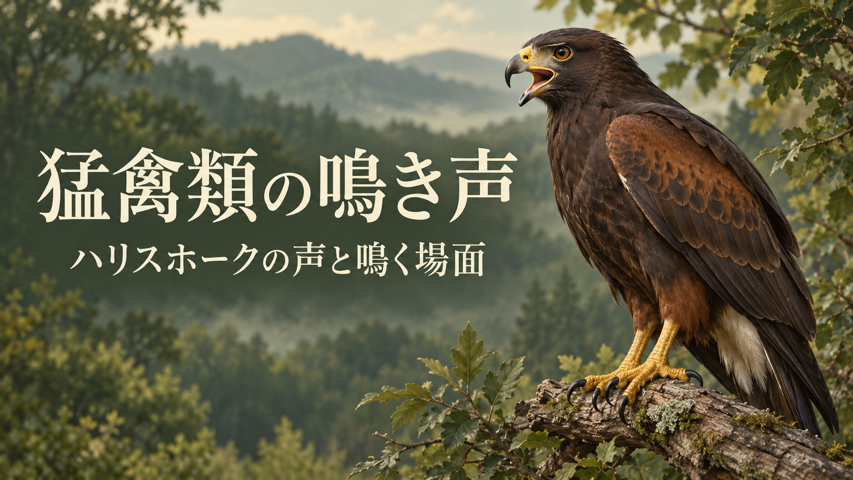 ハリスホークを描いた、猛禽類の鳴き声を紹介する記事用イメージイラスト