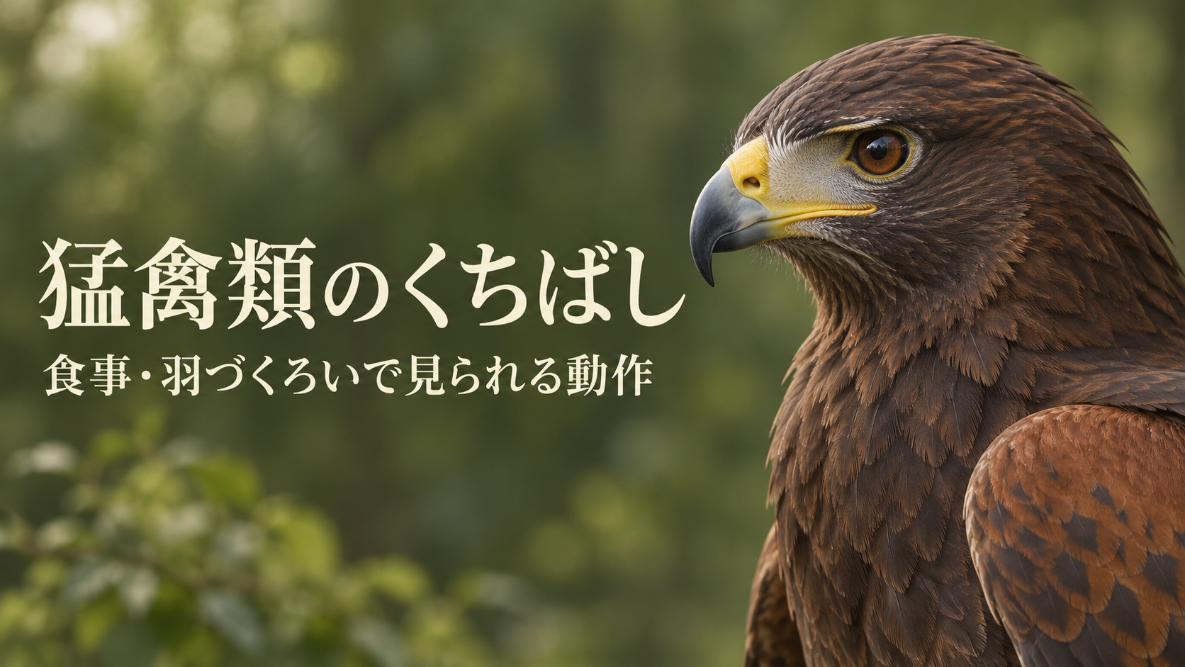 ハリスホークの横顔と曲がったくちばしを描いた記事用イメージイラスト