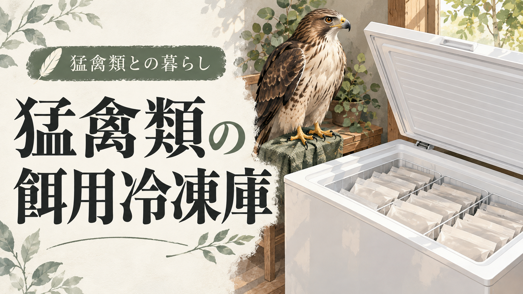 猛禽類の餌用冷凍庫をテーマにしたイラスト